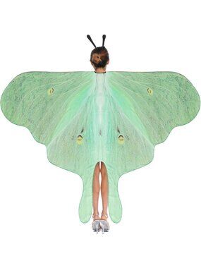 Mint Green Luna Moth Shawl Cape - Lightweight Draped Wrap